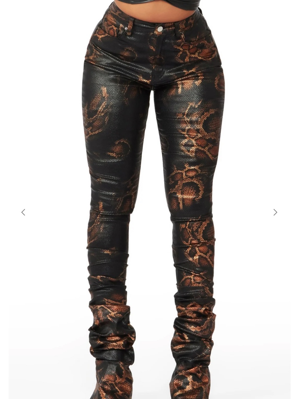 Women’s Black & Copper Snake-Print Straight Leg Jeans